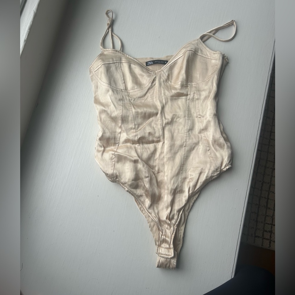NWOT Zara Cream Satin Bodysuit